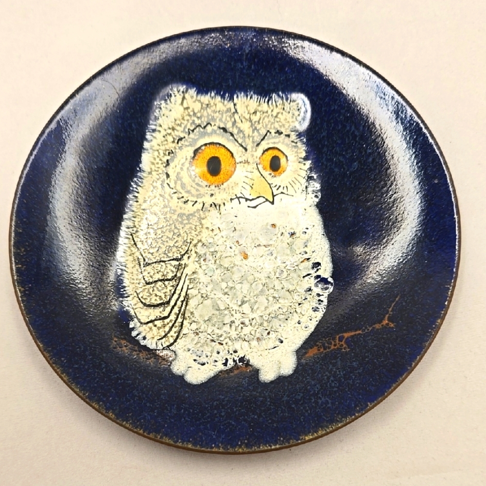Norman Brumm Enamel Blue Owl Decorative Plate
